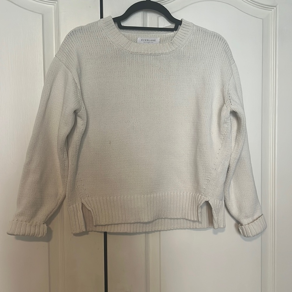 Cotton crewneck mid-weight knit sweater by everlane Sz S in white
